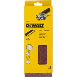 DeWalt 100 x 560mm Multi Purpose Sanding Belts - 100mm x 560mm, 40g, Pack of 3