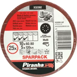 Black and Decker Piranha Quick Fit ROS Sanding Discs 125mm - 125mm, Assorted, Pack of 25