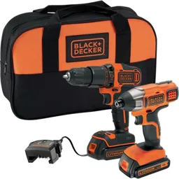 Black and Decker BCK25S2S 18v Cordless Combi Drill and Impact Driver Kit - 2 x 1.5ah Li-ion, Charger, Bag