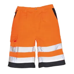 Portwest Mens Class 1 Hi Vis Poly Cotton Shorts - Orange / Navy, S