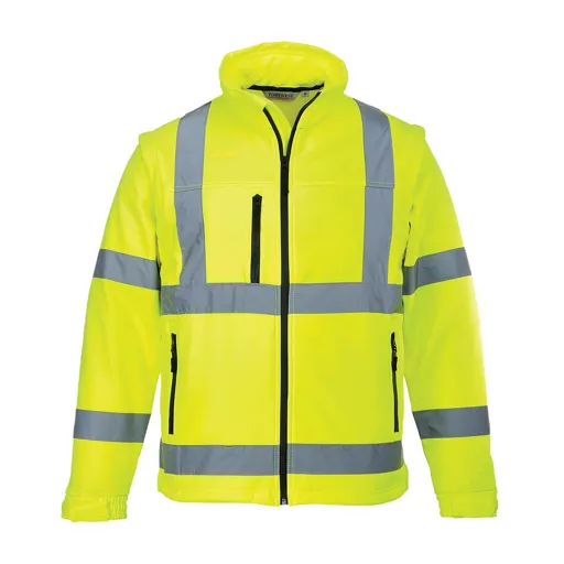 Portwest 2 in 1 Waterproof Hi Vis Softshell Jacket - Yellow, M