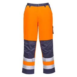 Portwest Lyon Hi Vis Work Trousers - Orange / Navy, Small, 32"