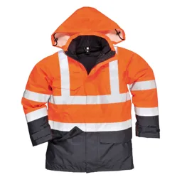 Biz Flame Hi Vis Flame Resistant Rain Multi Protection Jacket - Orange / Navy, M
