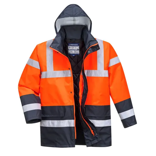 Oxford Weave 300D Class 3 Hi Vis Contrast Traffic Jacket - Red / Navy, M