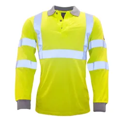 Modaflame Mens Flame Resistant Hi Vis Polo Shirt Long Sleeve - Yellow, M