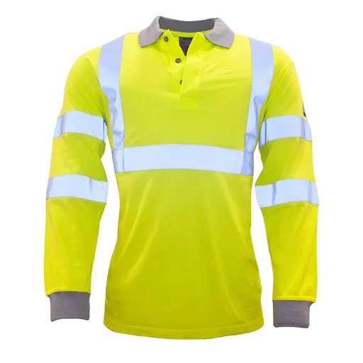 Modaflame Mens Flame Resistant Hi Vis Polo Shirt Long Sleeve - Yellow, S