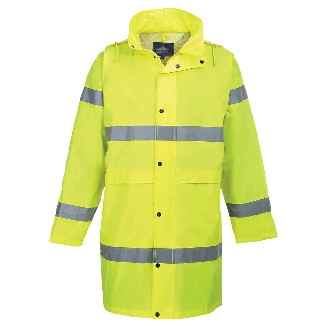Portwest Hi Vis Long Rain Coat - Yellow, L