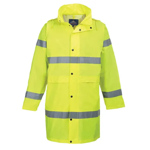 Portwest Hi Vis Long Rain Coat - Yellow, M