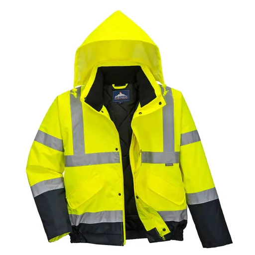 Oxford Weave 300D Class 3 Two Tone Hi Vis Bomber Jacket - Yellow / Navy, L