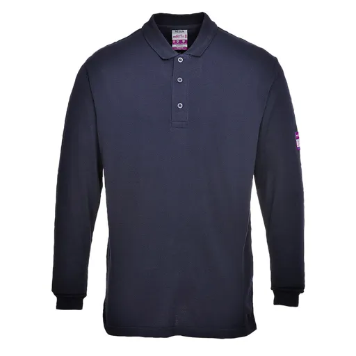 Modaflame Mens Flame Resistant Antistatic Long Sleeve Polo Shirt - Navy, 5XL