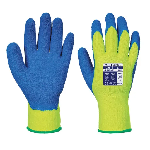 Portwest Latex Grip Gloves for Cold Conditions - Yellow / Blue, XL