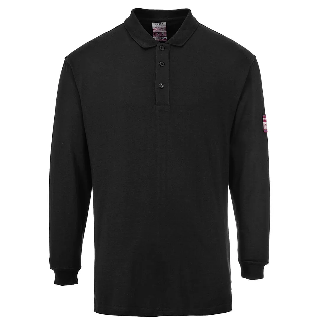 Modaflame Mens Flame Resistant Antistatic Long Sleeve Polo Shirt - Black, L