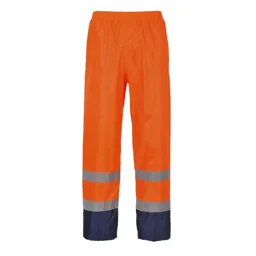 Classic Hi Vis Contrast Rain Trousers - Orange / Navy, L