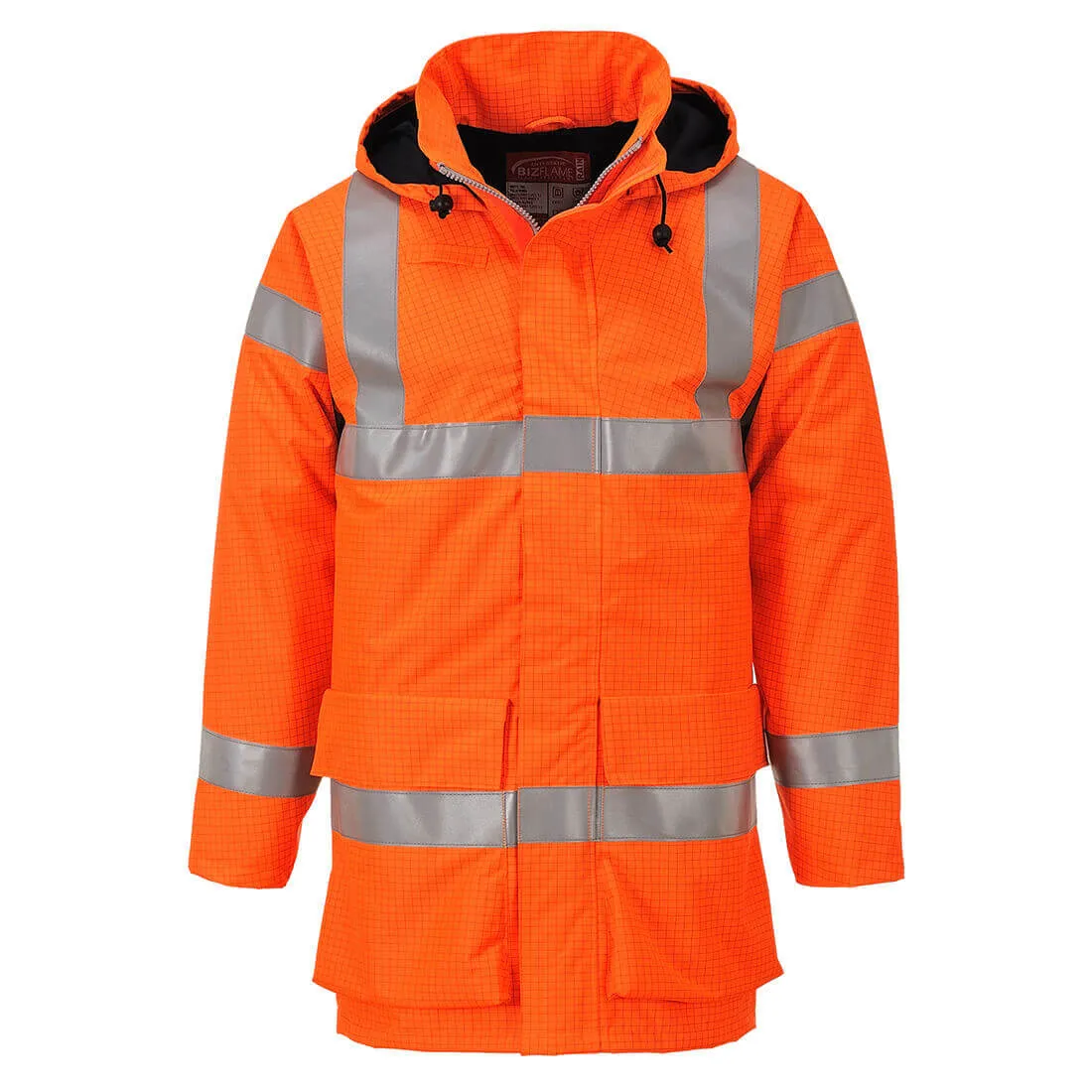 Biz Flame Hi Vis Flame Resistant Rain Multi Lite Jacket - Orange, M