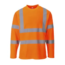 Portwest Mens Class 3 Hi Vis Long Sleeved Cotton Comfort T Shirt - Orange, L