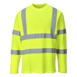 Portwest Mens Class 3 Hi Vis Long Sleeved Cotton Comfort T Shirt - Yellow, L