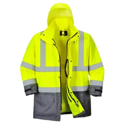 Oxford Weave 300D Class 3 Hi Vis 5-in1 Executive Jacket - Yellow / Grey, M