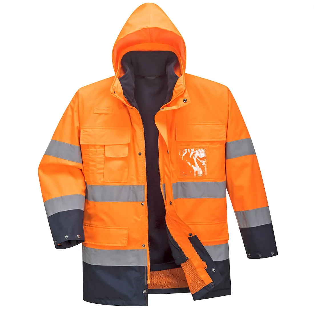 Portwest Lite 3 in 1 Hi Vis Jacket and Detachable Fleece - Orange / Navy, L