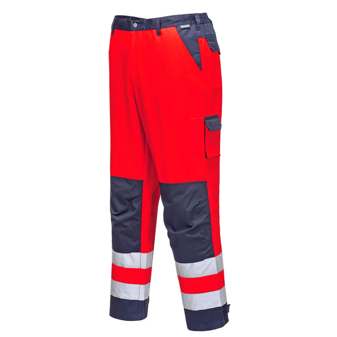 Portwest Lyon Hi Vis Work Trousers - Red / Navy, Medium, 32"