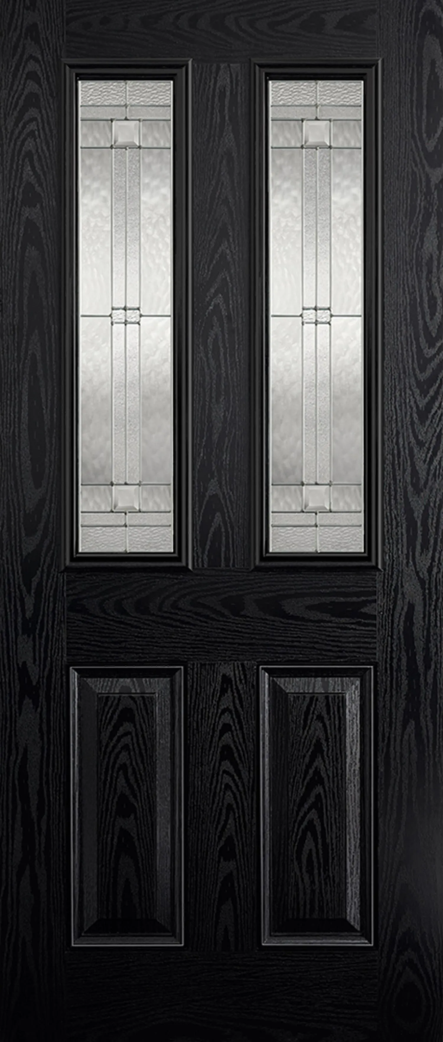 Malton GRP External Door - Leaded DG 2032 x 813mm Black out/White in   GRPMALBLA32