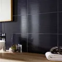Salerna Black Gloss Flat Ceramic Wall Tile, Pack of 10, (L)402.4mm (W)251.6mm