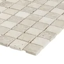 Real tumbled travertine Beige Natural stone 3x3 Mosaic tile sheet, (L)305mm (W)305mm