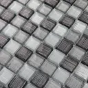 Faros Grey Glass Mosaic tile sheet, (L)300mm (W)300mm