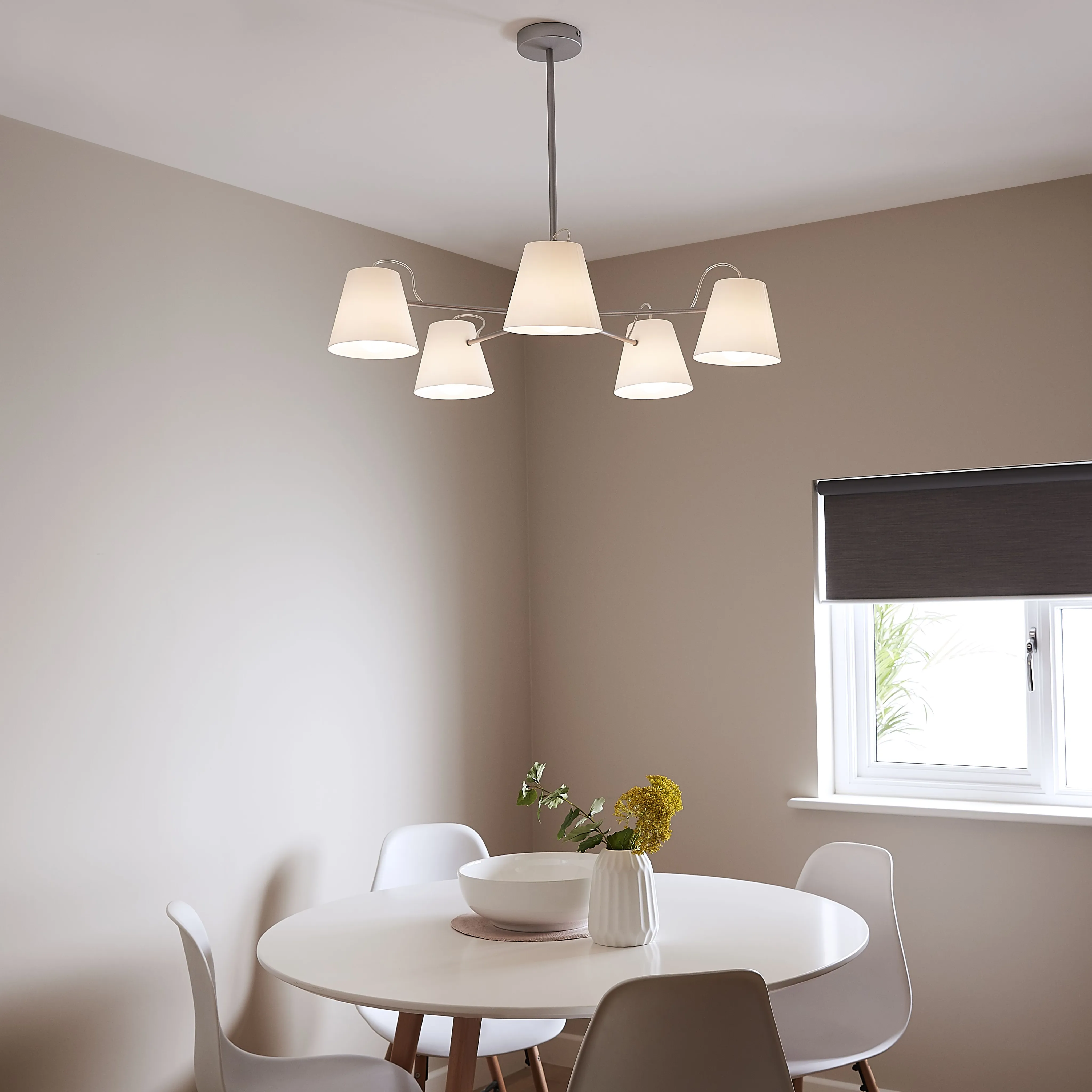 Syenite Brushed White Chrome effect 5 Lamp Pendant ceiling light, (Dia)850mm