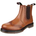 Amblers Mens Dalby Pull On Brogue Boots - Tan, Size 3