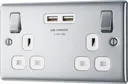 BG Chrome Double 13A Switched Socket with USB x2 & White inserts