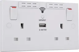 BG White 13A Raised square Switched Double WiFi extender socket with USB