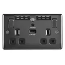 BG Black Nickel 13A Raised slim Switched Double WiFi extender socket with USB