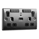 BG Black Nickel 13A Raised slim Switched Double WiFi extender socket with USB