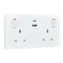 BG White Double 13A Switched Socket with USB x2 & White inserts