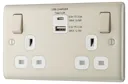 BG Nickel Double 13A Switched Socket with USB x2 & White inserts