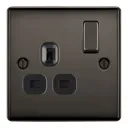 BG Black Nickel Single 13A Switched Socket with Black inserts