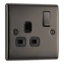 BG Black Nickel Single 13A Switched Socket with Black inserts
