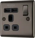 BG Black Nickel Single 13A Switched Socket with USB x2 & Black inserts