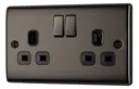BG Black Nickel Double 13A Switched Socket with Black inserts