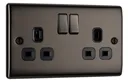 BG Black Nickel Double 13A Switched Socket with Black inserts