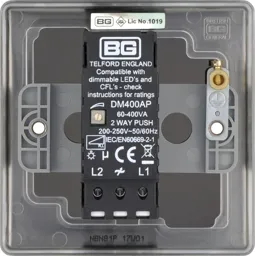 BG Black Nickel Raised slim profile Single 2 way 400W Dimmer switch