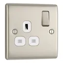 BG Nickel Single 13A Switched Socket & White inserts