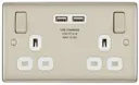 BG Nickel Double 13A Switched Socket with USB x2 & White inserts