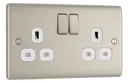 BG Nickel Double 13A Switched Socket & White inserts