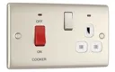 BG Nickel Single Cooker switch & socket with neon & White inserts