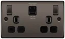 BG Black Nickel Double 13A Switched Socket with USB x2 & Black inserts