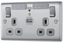 BG Brushed Steel 13A Raised slim Switched Double WiFi extender socket with USB
