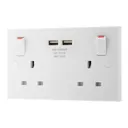 BG White Double 13A Switched Socket with USB x2 & White inserts