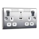 BG Chrome 13A Raised slim Switched Double WiFi extender socket with USB