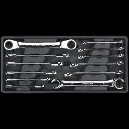 Sealey 12 Piece Flare Nut and Ratchet Ring Spanner Set Metric in Module Tray